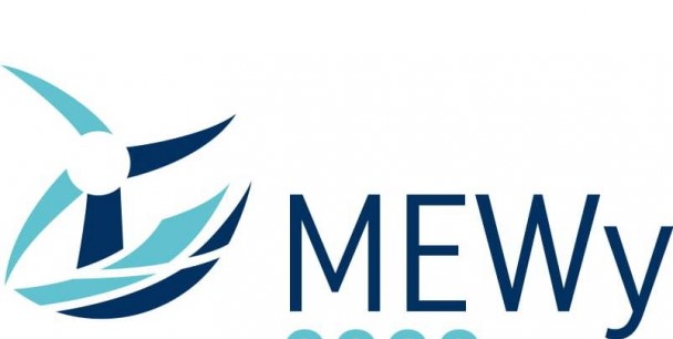 Plakat Międzynarodowego Konkursu Morskiej Energetyki Wiatrowej pod nazwą MEWy  